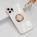 6D Electroplating Full Coverage Silicone Protective Case with Magnetic Ring Holder For iPhone 12 Pro(White)