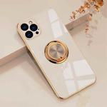 For iPhone 12 Pro Max 6D Electroplating Full Coverage Silicone Protective Case with Magnetic Ring Holder(Light Pink)