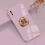 6D Electroplating Full Coverage Silicone Protective Case with Magnetic Ring Holder For iPhone XS / X(Light Purple)