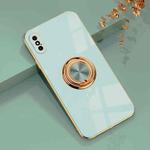 6D Electroplating Full Coverage Silicone Protective Case with Magnetic Ring Holder For iPhone XS / X(Light Cyan)