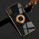 6D Electroplating Full Coverage Silicone Protective Case with Magnetic Ring Holder For iPhone XS / X(Black)