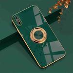 6D Electroplating Full Coverage Silicone Protective Case with Magnetic Ring Holder For iPhone XS / X(Dark Green)