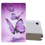 For Samsung Galaxy Tab A7 10.4 (2020) Coloured Drawing Pattern Horizontal Flip Leather Case with Three-folding Holder(Purple Butterflies)