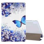 For Lenovo Tab P11 (TB-J606F) Coloured Drawing Pattern Horizontal Flip Leather Case with Three-folding Holder(Blue Butterflies)