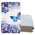 For Lenovo Tab P11 Pro (TB-XJ706F) Coloured Drawing Pattern Horizontal Flip Leather Case with Three-folding Holder(Blue Butterflies)