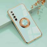 For Xiaomi Mi 10 6D Electroplating Full Coverage Silicone Protective Case with Magnetic Ring Holder(Light Cyan)