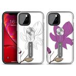 For iPhone 11 Pro Purple Series UV light Color Changing Protective Case with Ring Bracket(Big Flower)