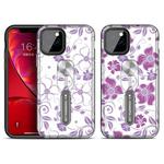 For iPhone 11 Pro Purple Series UV light Color Changing Protective Case with Ring Bracket(Small Flowers)