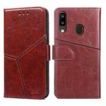 For Samsung Galaxy A20 Geometric Stitching Horizontal Flip TPU + PU Leather Case with Holder & Card Slots & Wallet(Dark Brown)