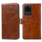 For Samsung Galaxy S20 Ultra Geometric Stitching Horizontal Flip TPU + PU Leather Case with Holder & Card Slots & Wallet(Light Brown)
