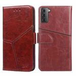 For Samsung Galaxy S21 5G Geometric Stitching Horizontal Flip TPU + PU Leather Case with Holder & Card Slots & Wallet(Dark Brown)