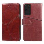 For Samsung Galaxy S21 Ultra 5G Geometric Stitching Horizontal Flip TPU + PU Leather Case with Holder & Card Slots & Wallet(Dark Brown)