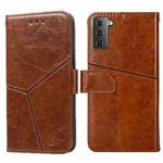 For Samsung Galaxy S21+ 5G Geometric Stitching Horizontal Flip TPU + PU Leather Case with Holder & Card Slots & Wallet(Light Brown)