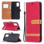 For Samsung Galaxy A02s (EU Version) Color Matching Denim Texture Horizontal Flip Leather Case with Holder & Card Slots & Wallet & Lanyard(Red)