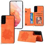 For Samsung Galaxy S21+ 5G Mandala Embossed PU + TPU Case with Holder & Card Slots & Photo Frame & Strap(Orange)