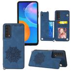 For Huawei Y7a Mandala Embossed PU + TPU Case with Holder & Card Slots & Photo Frame & Strap(Blue)