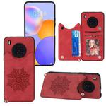 For Huawei Y9a Mandala Embossed PU + TPU Case with Holder & Card Slots & Photo Frame & Strap(Red)