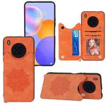 For Huawei Y9a Mandala Embossed PU + TPU Case with Holder & Card Slots & Photo Frame & Strap(Orange)