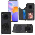 For Huawei Y9a Mandala Embossed PU + TPU Case with Holder & Card Slots & Photo Frame & Strap(Black)