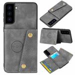 For Samsung Galaxy S21 5G Double Buckle PU + TPU Shockproof Magnetic Protective Case with Card Slot & Holder(Grey)