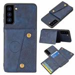For Samsung Galaxy S21+ 5G Double Buckle PU + TPU Shockproof Magnetic Protective Case with Card Slot & Holder(Blue)