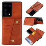 For Samsung Galaxy S21 Ultra 5G Double Buckle PU + TPU Shockproof Magnetic Protective Case with Card Slot & Holder(Brown)