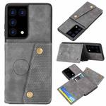 For Samsung Galaxy S21 Ultra 5G Double Buckle PU + TPU Shockproof Magnetic Protective Case with Card Slot & Holder(Grey)