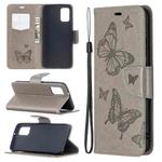 For Samsung Galaxy A02s (EU Version) Embossing Two Butterflies Pattern Horizontal Flip PU Leather Case with Holder & Card Slot & Wallet & Lanyard(Grey)