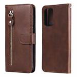 For Samsung Galaxy A52 5G/4G Fashion Calf Texture Zipper Horizontal Flip Leather Case with Stand & Card Slots & Wallet Function(Brown)