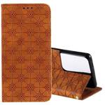For Samsung Galaxy S21 Ultra 5G Lucky Flowers Embossing Pattern Magnetic Horizontal Flip Leather Case with Holder & Card Slots(Yellow Brown)