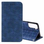 For Samsung Galaxy S21 5G Lucky Flowers Embossing Pattern Magnetic Horizontal Flip Leather Case with Holder & Card Slots(Dark Blue)