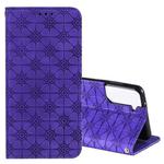 For Samsung Galaxy S21 5G Lucky Flowers Embossing Pattern Magnetic Horizontal Flip Leather Case with Holder & Card Slots(Purple)