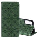 For Samsung Galaxy S21 5G Lucky Flowers Embossing Pattern Magnetic Horizontal Flip Leather Case with Holder & Card Slots(Dark Green)