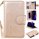 For iPhone 11 Woman and Cat Embossed Horizontal Flip Leather Case, with Wallet & Holder & Card Slots & Photo Frame & Mirror & Lanyard(Gold)