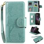 For iPhone 11 Pro Max Woman and Cat Embossed Horizontal Flip Leather Case, with Wallet & Holder & Card Slots & Photo Frame & Mirror & Lanyard(Green)