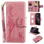 For iPhone 11 Pro Max Woman and Cat Embossed Horizontal Flip Leather Case, with Wallet & Holder & Card Slots & Photo Frame & Mirror & Lanyard(Pink)