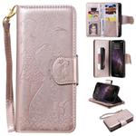 For iPhone 11 Pro Max Woman and Cat Embossed Horizontal Flip Leather Case, with Wallet & Holder & Card Slots & Photo Frame & Mirror & Lanyard(Rose Gold)