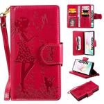 For Galaxy Note 10 Plus Woman and Cat Embossed Horizontal Flip Leather Case, with Wallet & Holder & Card Slots & Photo Frame & Mirror & Lanyard(Red)
