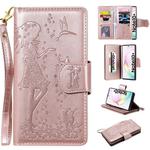 For Galaxy Note 10 Plus Woman and Cat Embossed Horizontal Flip Leather Case, with Wallet & Holder & Card Slots & Photo Frame & Mirror & Lanyard(Rose Gold)
