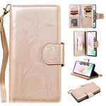 For Galaxy Note 10 Plus Woman and Cat Embossed Horizontal Flip Leather Case, with Wallet & Holder & Card Slots & Photo Frame & Mirror & Lanyard(Gold)