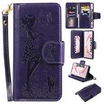 For Galaxy Note 10 Woman and Cat Embossed Horizontal Flip Leather Case, with Wallet & Holder & Card Slots & Photo Frame & Mirror & Lanyard(Purple)