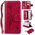 For Galaxy Note 10 Woman and Cat Embossed Horizontal Flip Leather Case, with Wallet & Holder & Card Slots & Photo Frame & Mirror & Lanyard(Red)