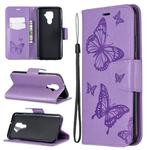 For Huawei Mate 30 Lite Two Butterflies Embossing Pattern Horizontal Flip Leather Case with Holder & Card Slot & Wallet & Lanyard(Purple)
