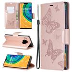 For Huawei Mate 30 Pro Two Butterflies Embossing Pattern Horizontal Flip Leather Case with Holder & Card Slot & Wallet & Lanyard(Gold)