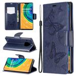 For Huawei Mate 30 Pro Two Butterflies Embossing Pattern Horizontal Flip Leather Case with Holder & Card Slot & Wallet & Lanyard(Dark Blue)