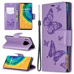 For Huawei Mate 30 Pro Two Butterflies Embossing Pattern Horizontal Flip Leather Case with Holder & Card Slot & Wallet & Lanyard(Purple)