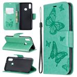 For Galaxy A10s Two Butterflies Embossing Pattern Horizontal Flip Leather Case with Holder & Card Slot & Wallet & Lanyard(Green)