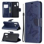 For Galaxy A20s Two Butterflies Embossing Pattern Horizontal Flip Leather Case with Holder & Card Slot & Wallet & Lanyard(Dark Blue)