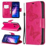 For Xiaomi Redmi Note 8 Two Butterflies Embossing Pattern Horizontal Flip Leather Case with Holder & Card Slot & Wallet & Lanyard(Rose Red)