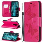 For Xiaomi Redmi Note 8 Pro Two Butterflies Embossing Pattern Horizontal Flip Leather Case with Holder & Card Slot & Wallet & Lanyard(Rose Red)